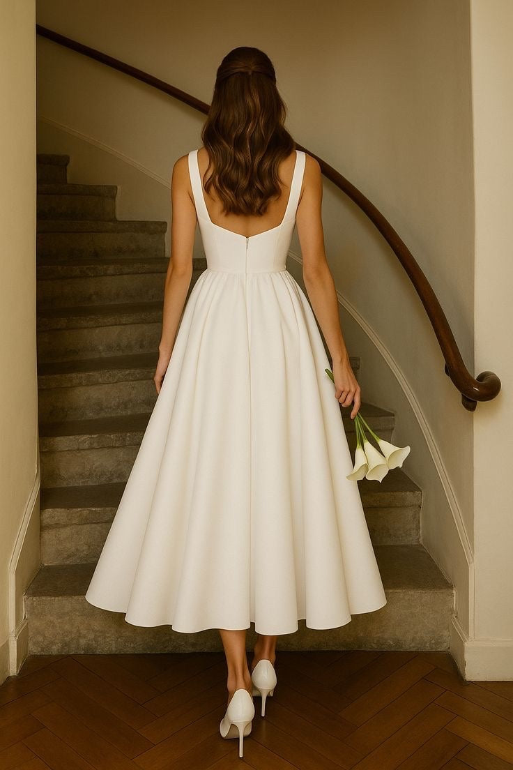 midi wedding dress bride Crepe Midi Wedding Dress – Minimalist Civil Ceremony Gown Made to measure / Custom / Floor Length