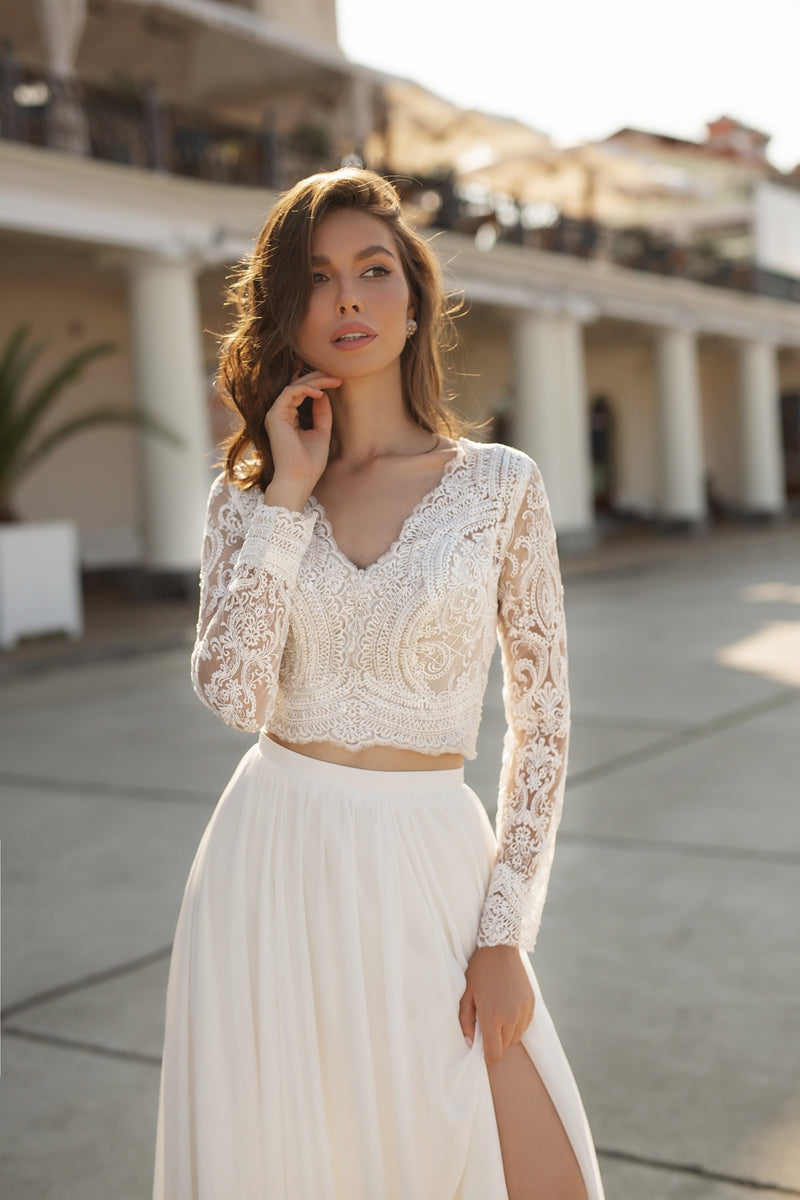 Crop Top And Skirt Wedding Dress Chiffon Bridal Skirt Bridal