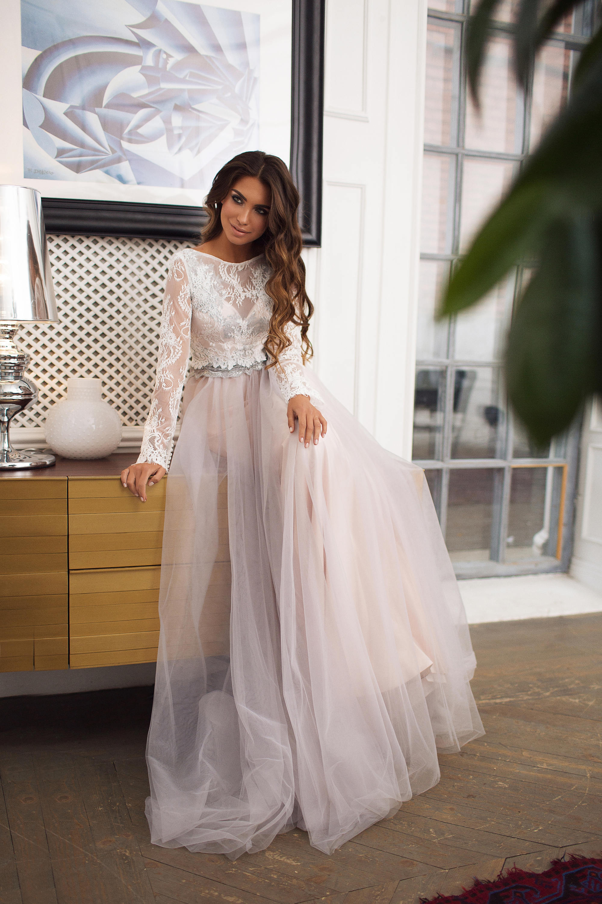 NARVY modest wedding dress tulle skirt and lace long sleeve top Made to measure / All White NARVY modest wedding dress tulle skirt and lace long sleeve top Made to measure / All White