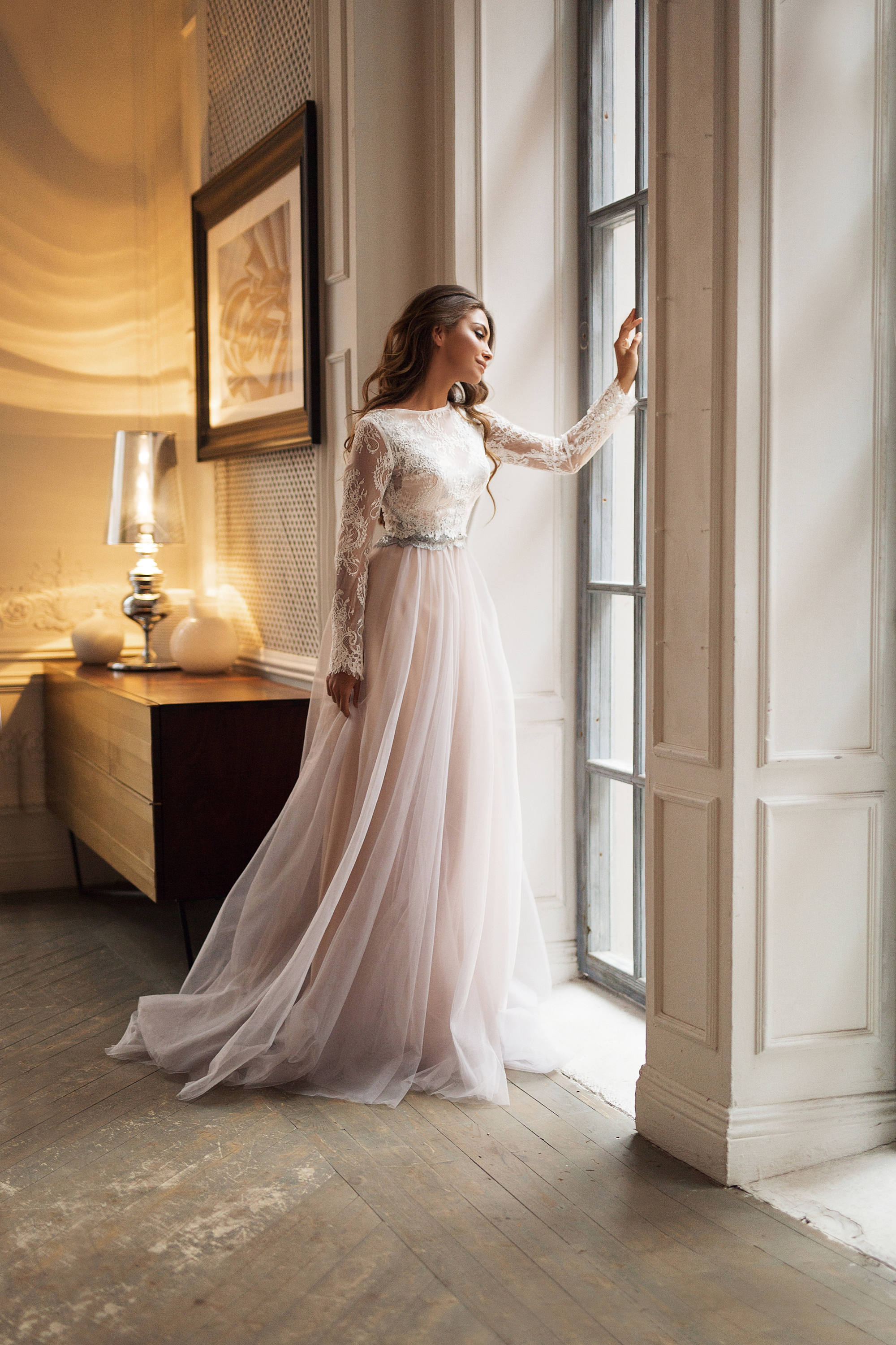 NARVY modest wedding dress tulle skirt and lace long sleeve top Made to measure / All White NARVY modest wedding dress tulle skirt and lace long sleeve top Made to measure / All White