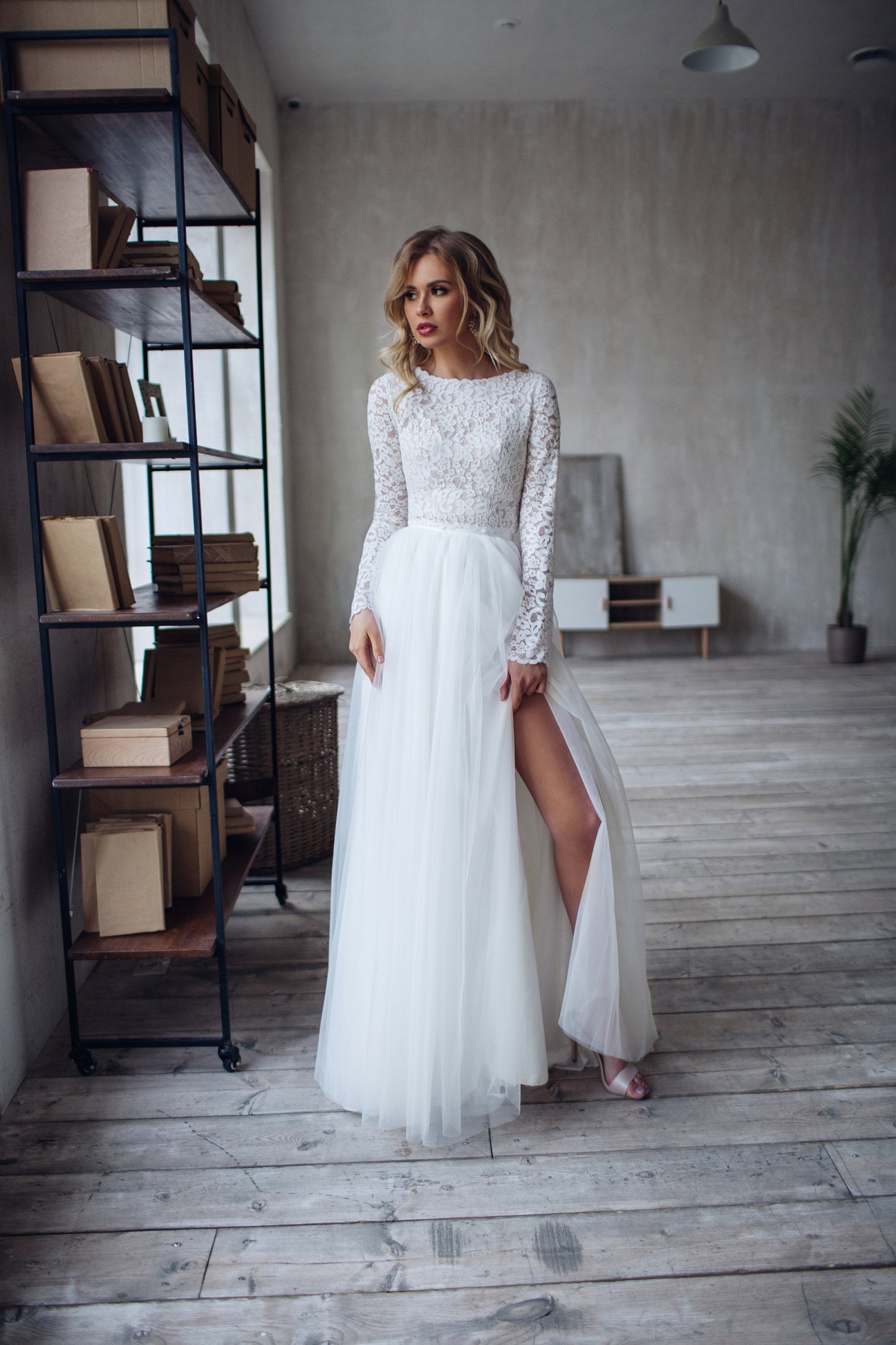 HOT Wedding Dress Long White Lace Top Bridal Lace Crop Top