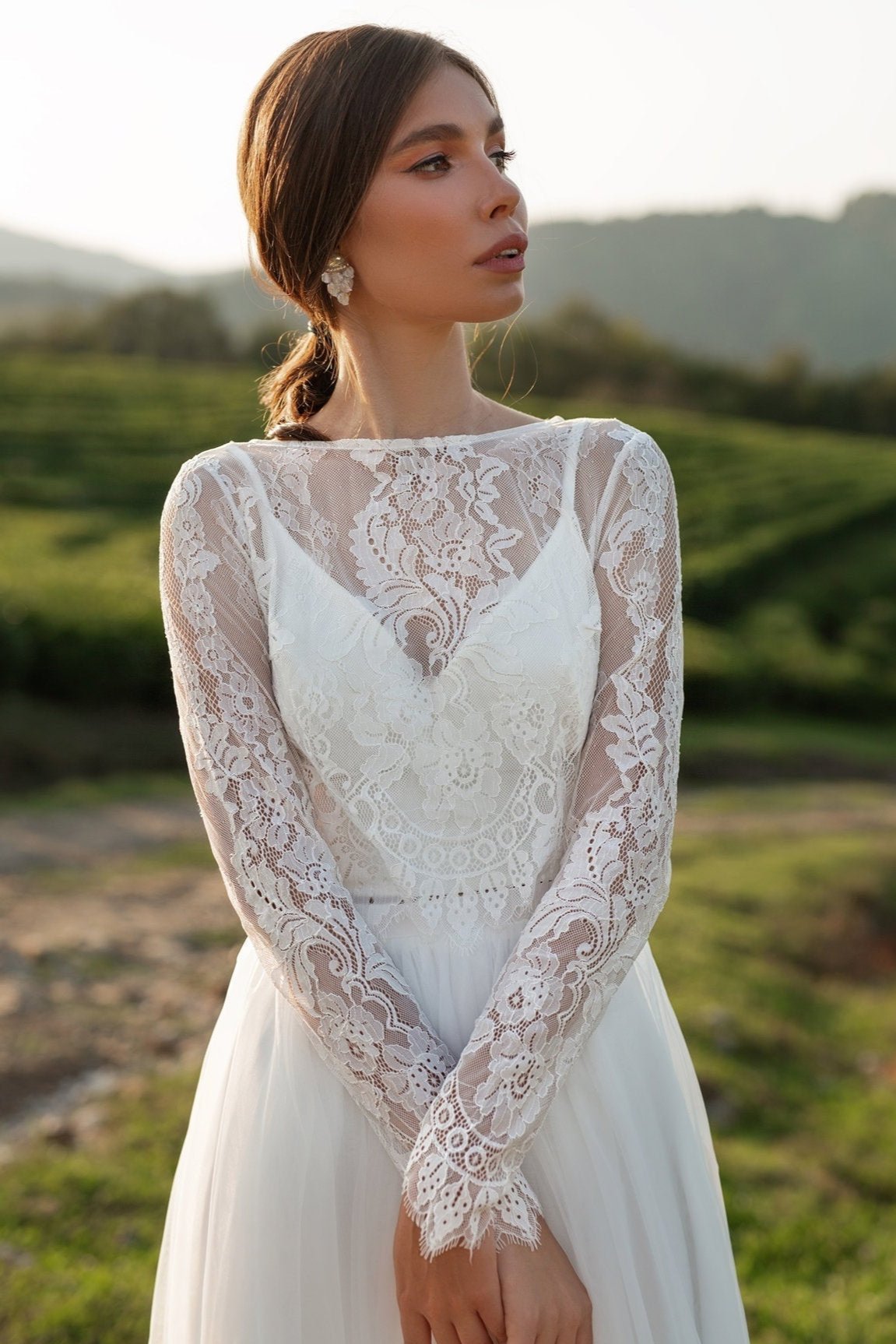 Simple Sleeve Bridal Dress | Soft Lace Top Wedding Dress | Milabridal White / Just skirt Simple Sleeve Bridal Dress | Soft Lace Top Wedding Dress | Milabridal White / Just skirt