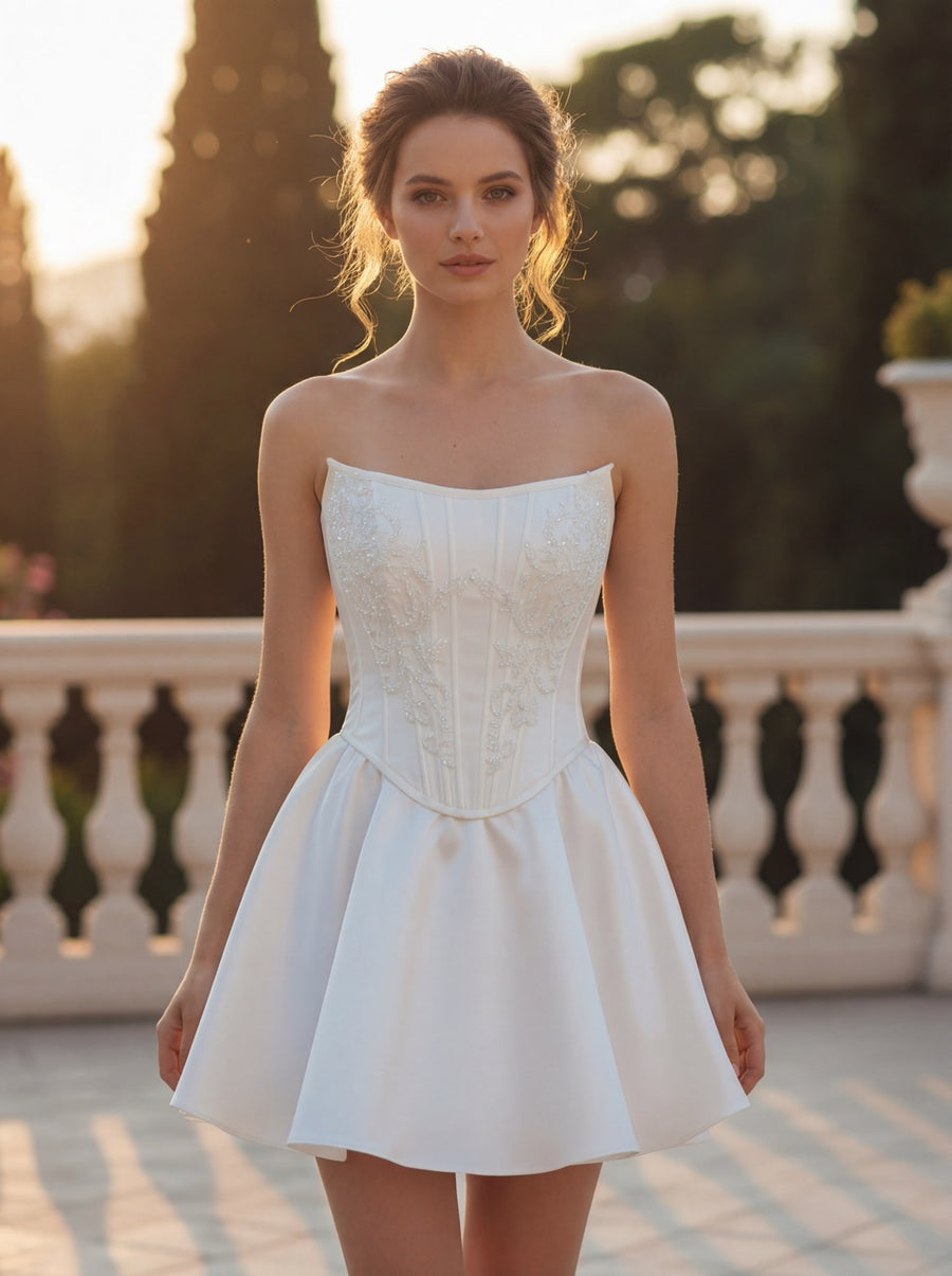 Mini or Midi Corset Wedding Dress for Civil or Reception Made to measure / Skirt+Corset / Mini Length