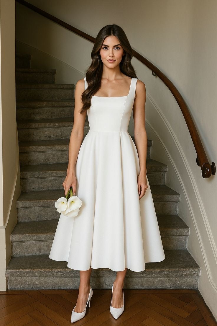 Crepe Midi Wedding Dress – Minimalist Civil Ceremony Gown Made to measure / Custom / Floor Length