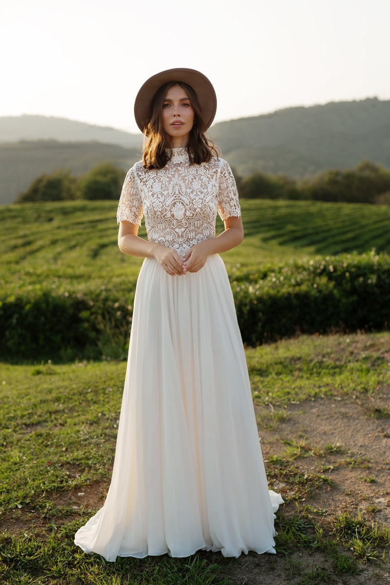 boho wedding dress Riki , bridal separates, wedding dress with collar Custom / Just skirt / 50% deposit now/ 50% before shipping