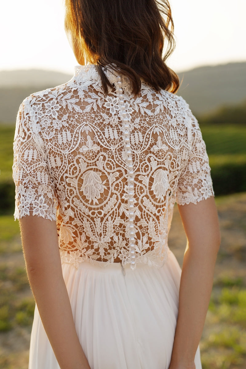 boho wedding dress Riki , bridal separates, wedding dress with collar Custom / Just skirt / 50% deposit now/ 50% before shipping