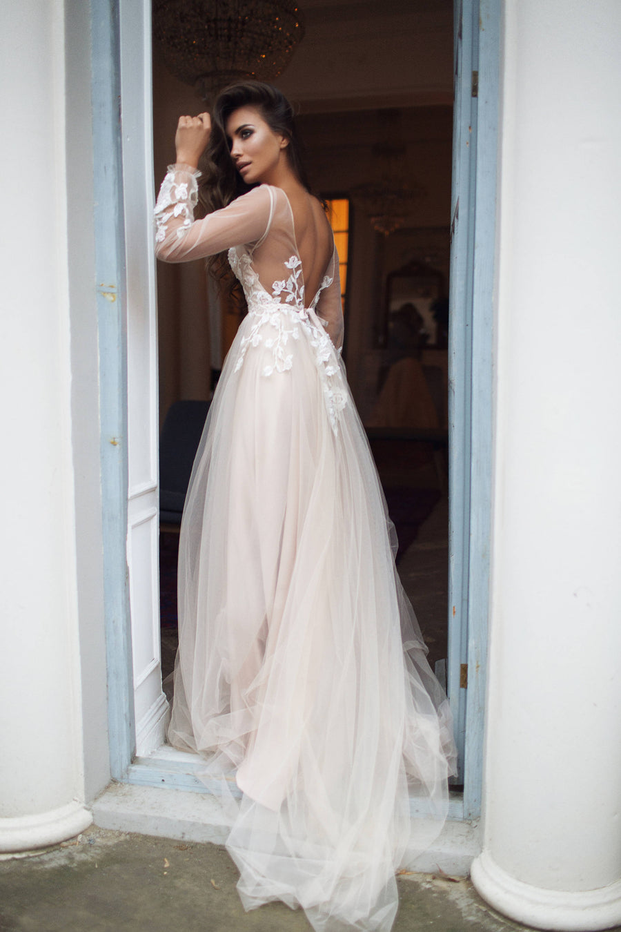 bell sleeve bohemian wedding dress Romantic Boho Wedding Dress With Lace Bell Sleeves