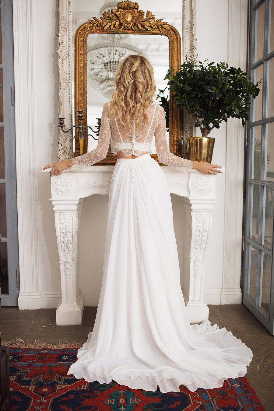 Bridal separates top long sleeve, Tillie lace crop with chiffon skirt Ivory / Just top / Yes Bridal separates top long sleeve, Tillie lace crop with chiffon skirt Ivory / Just top / Yes