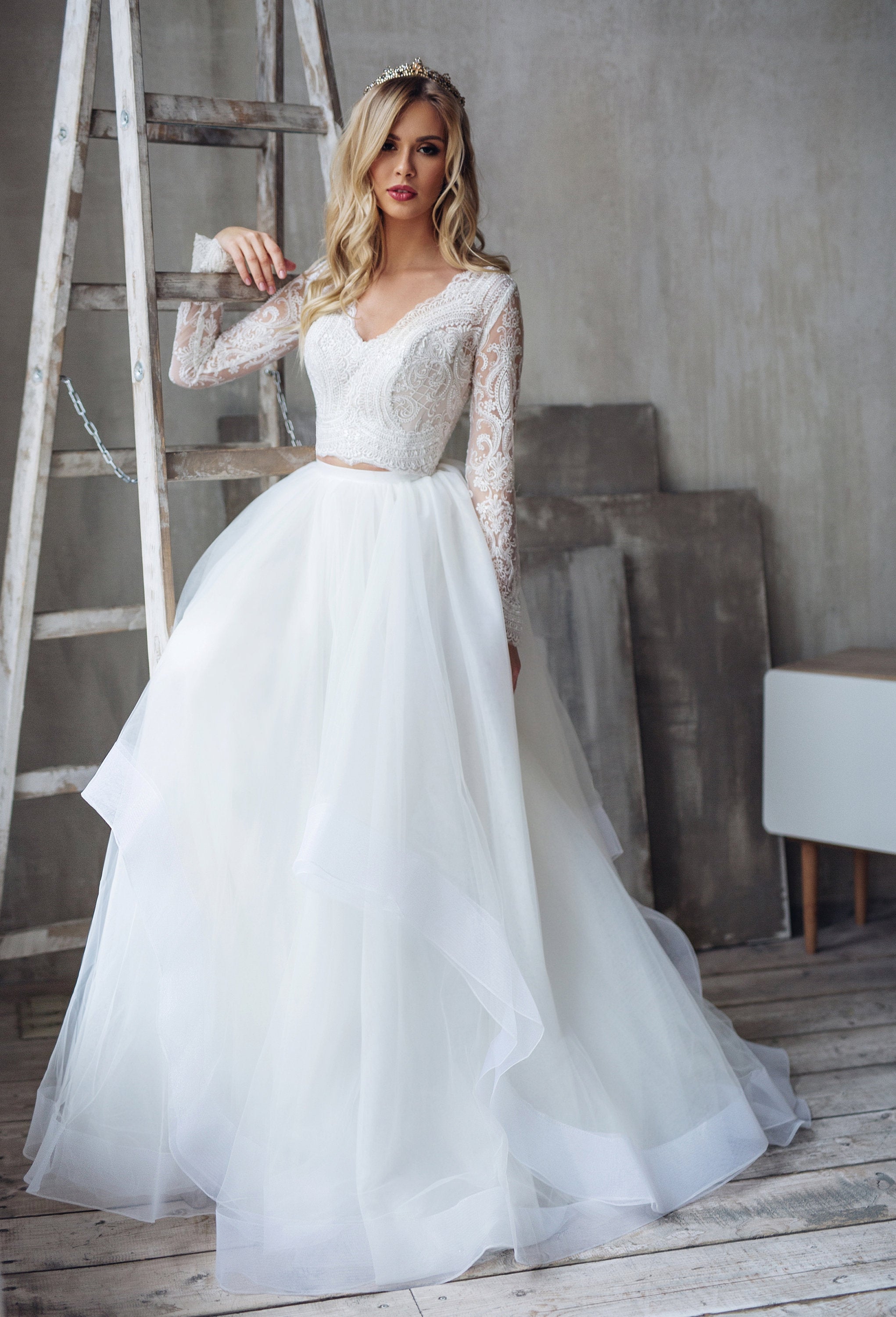long sleeve wedding dress top Bridal Tulle Top | Tulle Long Sleeve Bridal Top