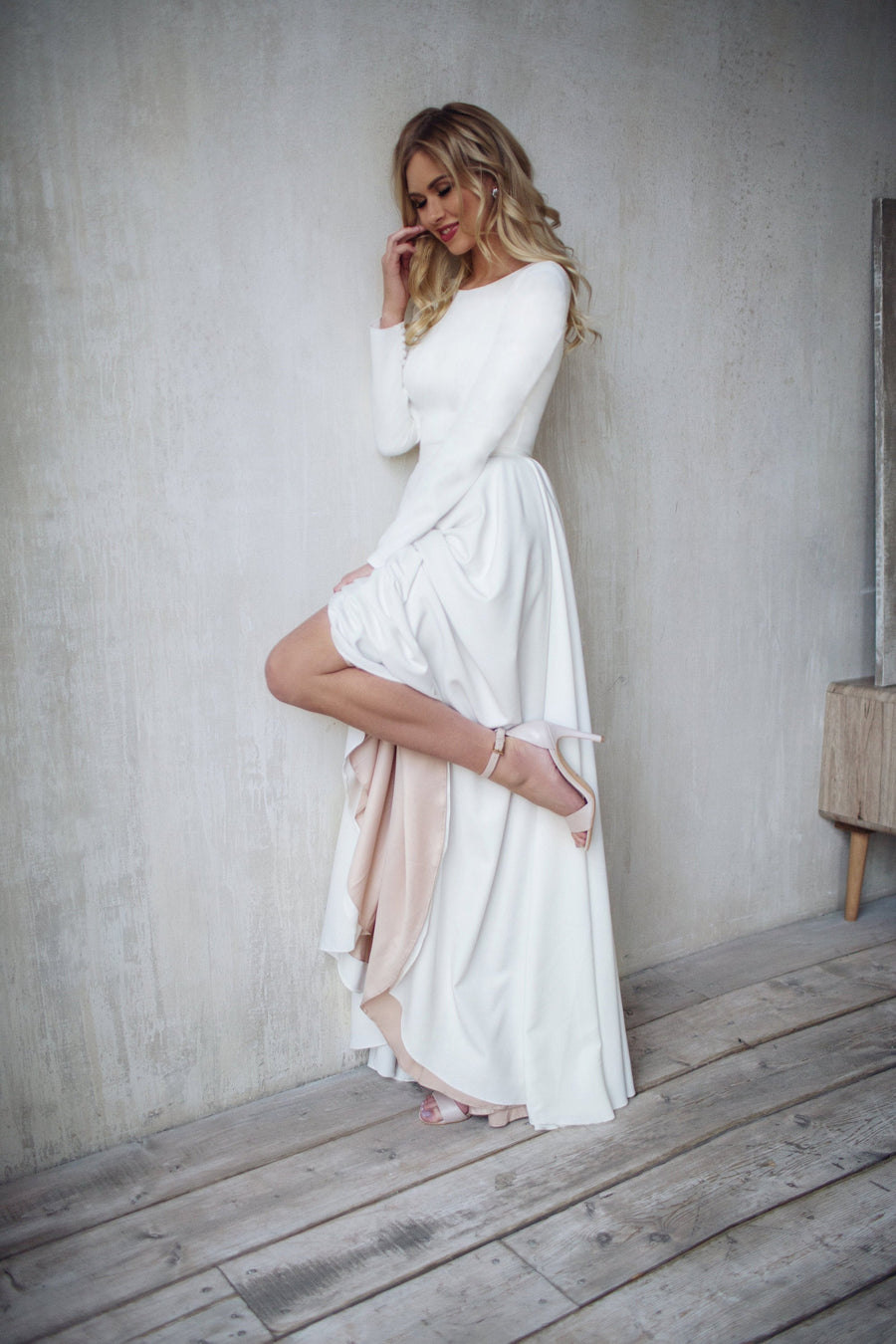 simple minimalist crepe wedding dress with high low skirt DALARNA ...