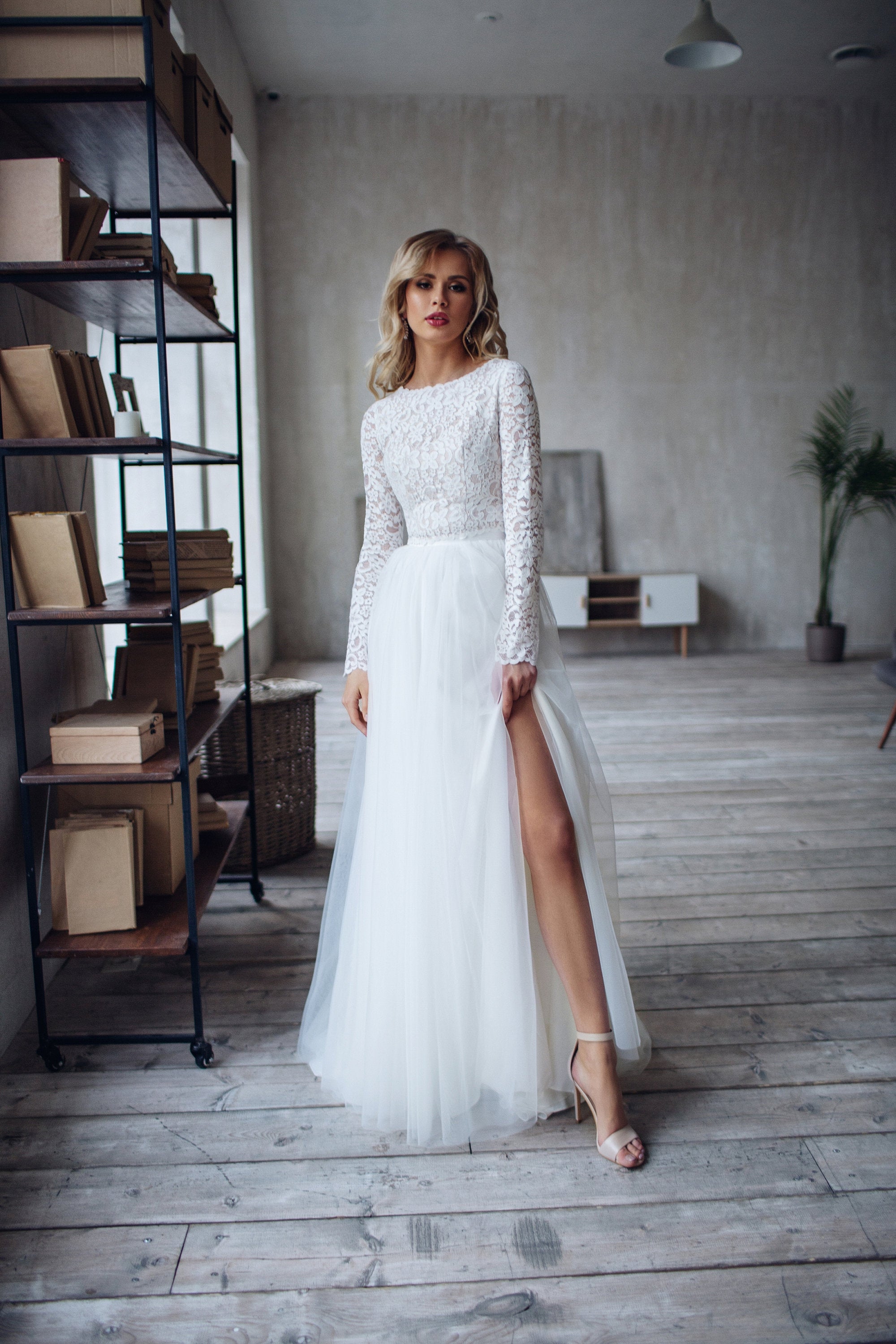 long sleeve wedding dress separates Attachable Bicep Wedding Dress Long Sleeves / "Amity"