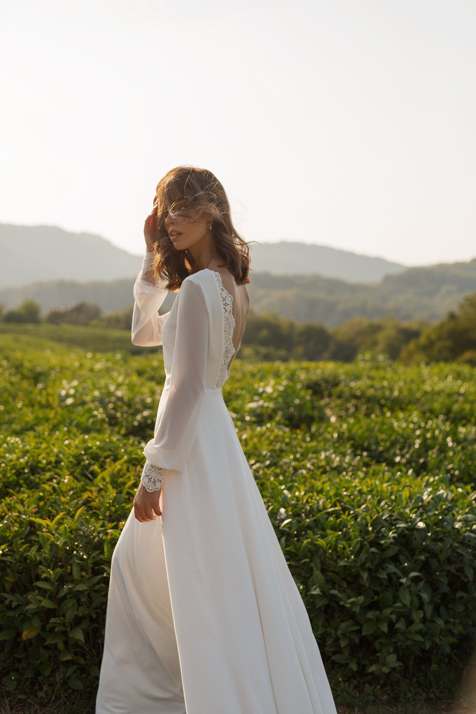 Chiffon Wedding Dress | Long Sleeves Simple Wedding Dress | Milabridal Like pictured / Made to measure Chiffon Wedding Dress | Long Sleeves Simple Wedding Dress | Milabridal Like pictured / Made to measure