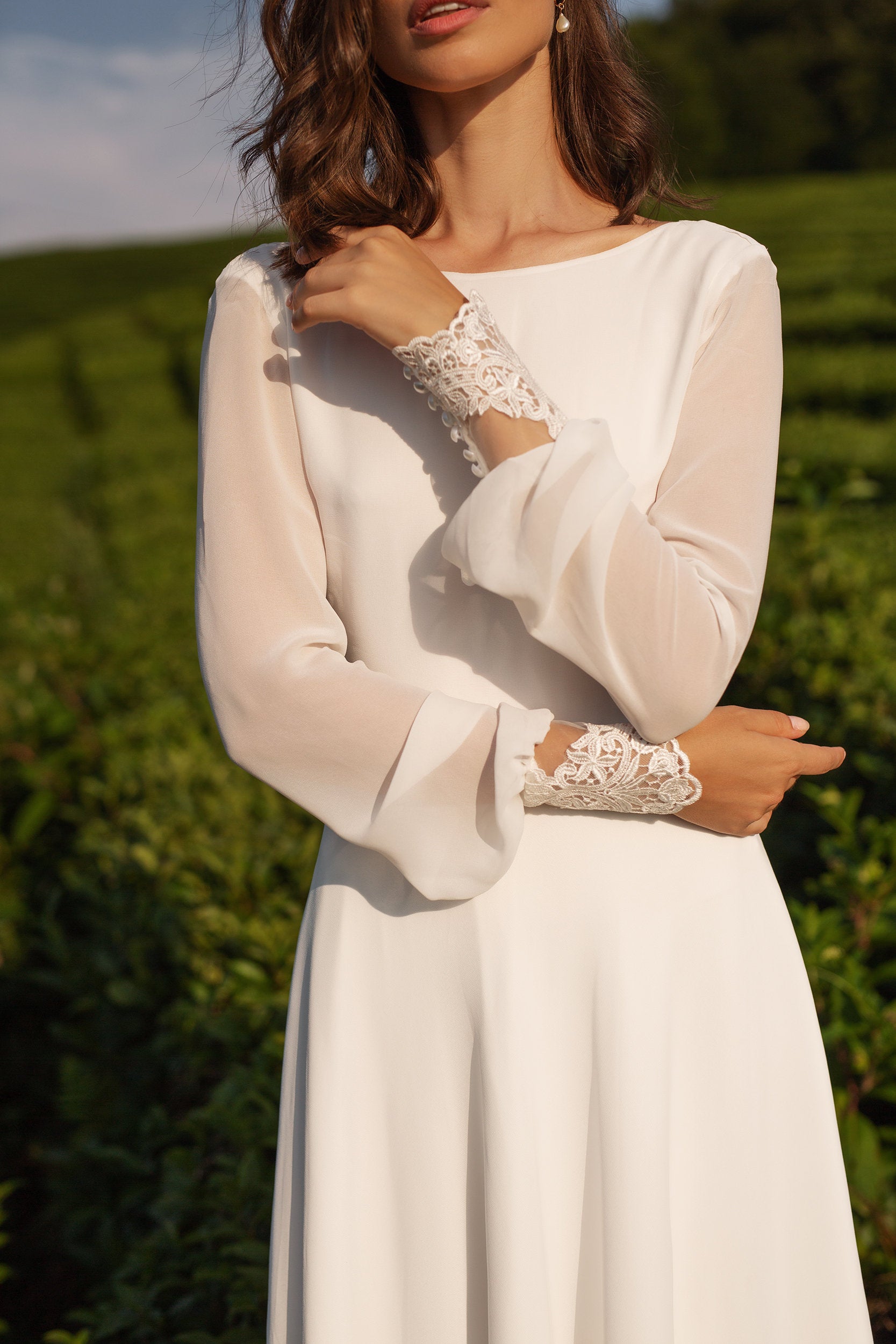 Chiffon Wedding Dress | Long Sleeves Simple Wedding Dress