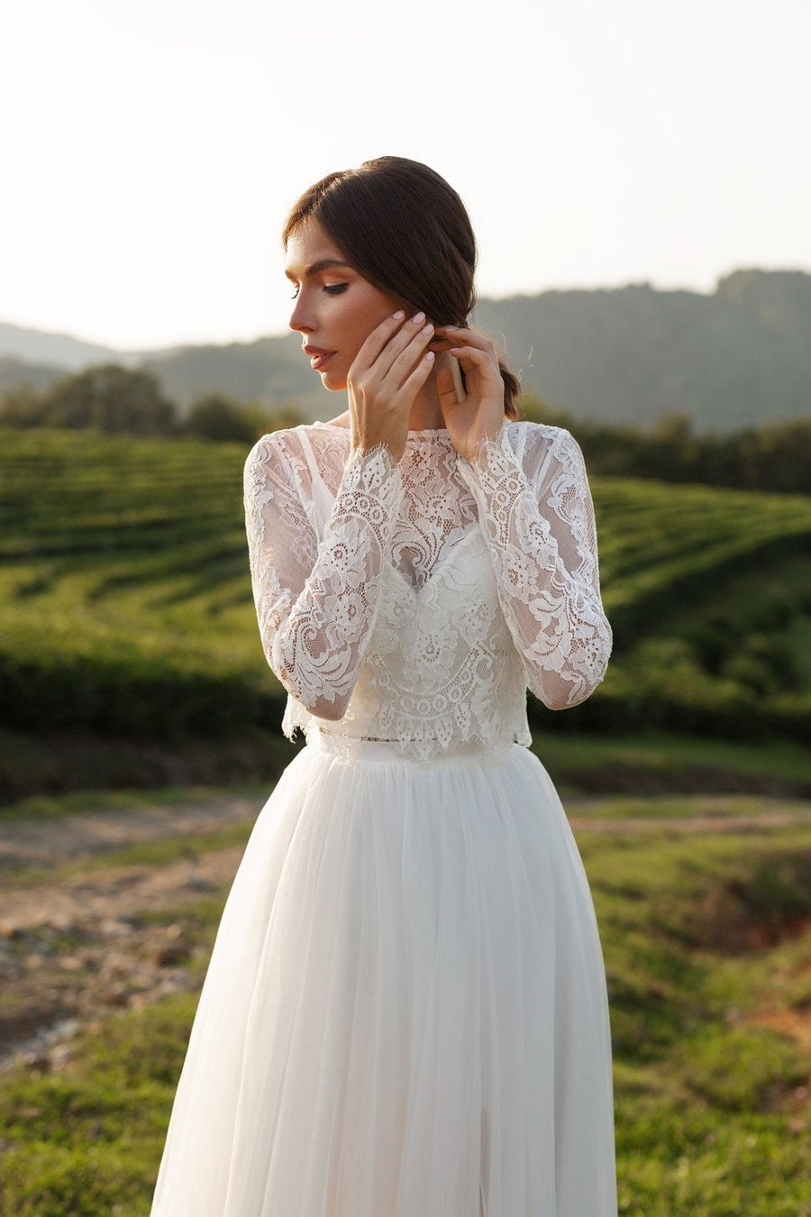 Simple Sleeve Bridal Dress | Soft Lace Top Wedding Dress | Milabridal White / Just Skirt Simple Sleeve Bridal Dress | Soft Lace Top Wedding Dress | Milabridal White / Just Skirt