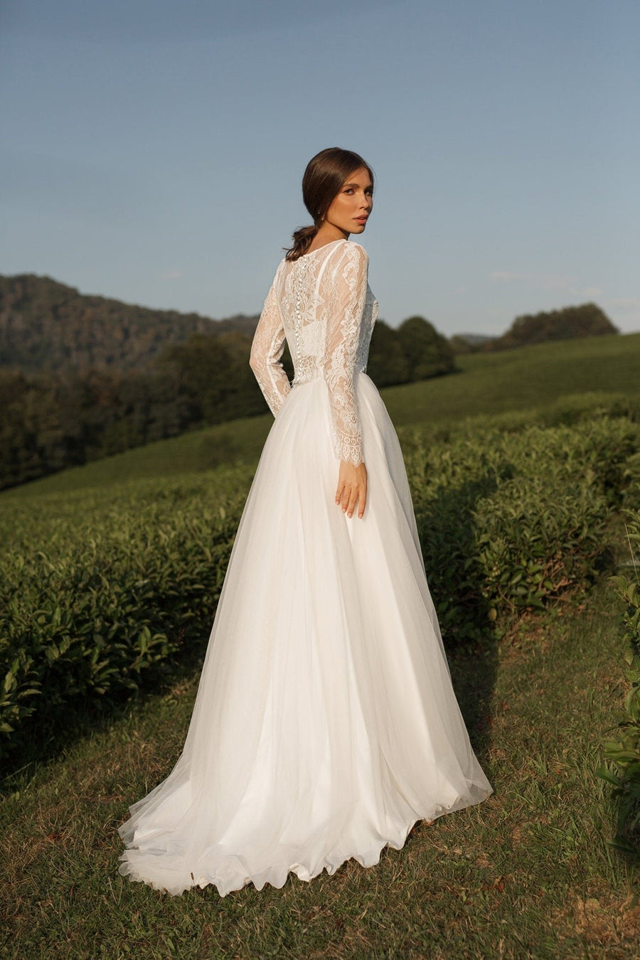 Simple Sleeve Bridal Dress | Soft Lace Top Wedding Dress | Milabridal White / Just skirt Simple Sleeve Bridal Dress | Soft Lace Top Wedding Dress | Milabridal White / Just skirt
