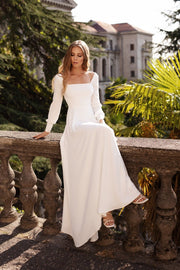 minimalist modest simple  crepe wedding dress with sleeves | BELLA