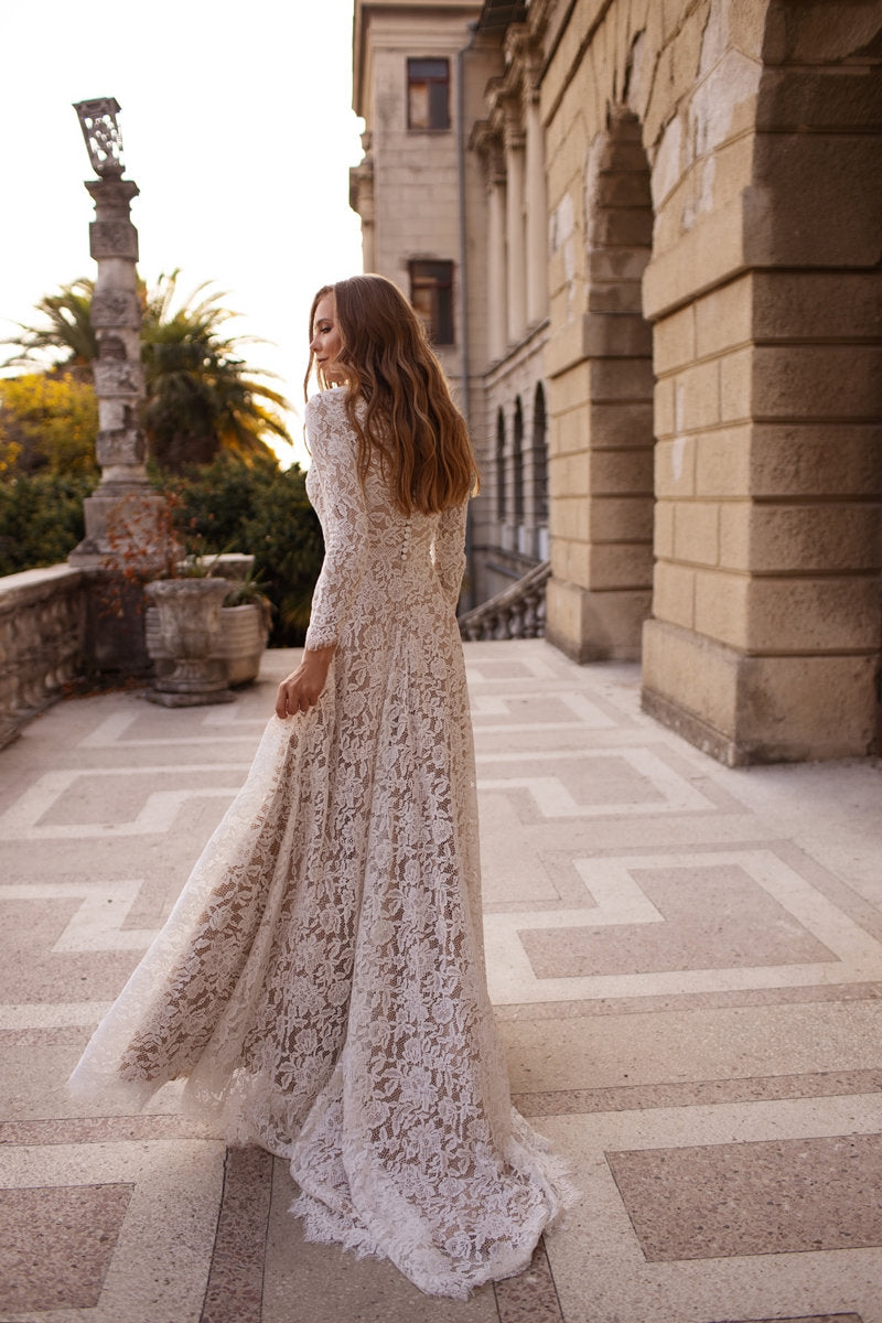 Lace wedding dress with sleeves simple boho | ORLA modest  gown