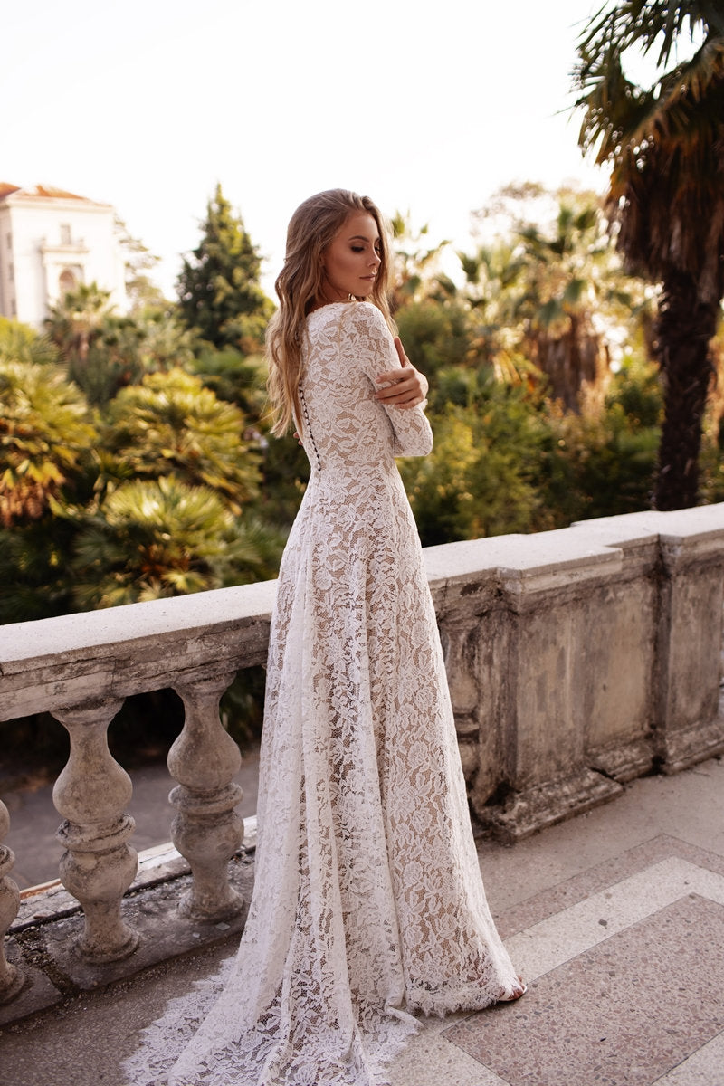 Lace wedding dress with sleeves simple boho | ORLA modest gown Milabridal Lace wedding dress with sleeves simple boho | ORLA modest gown Milabridal