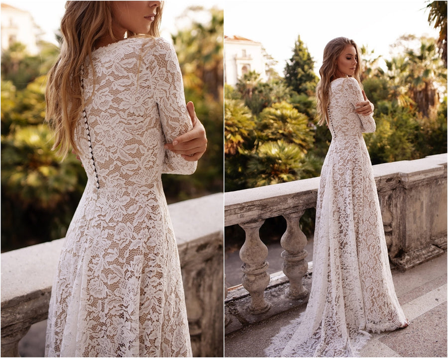 RM6325 Long Sleeve Bohemian Wedding Dress – Saja Wedding