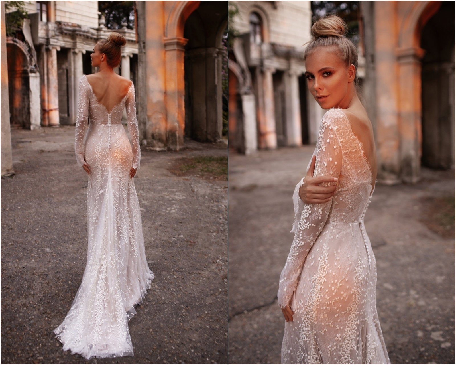 Backless Lace Long Sleeve Sheath Wedding Dress