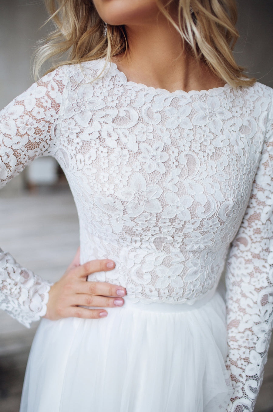 modest wedding dress Bridal Lace Crop Top 